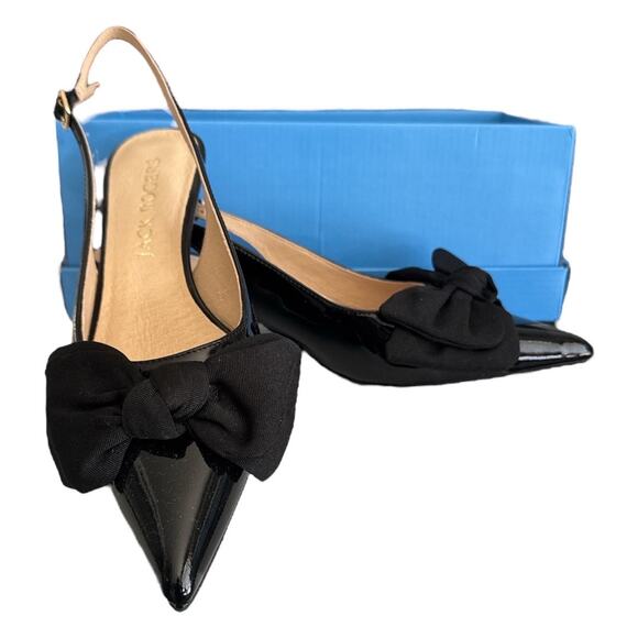 New in Box Jack Rogers Black Bow Patent Kitten Heels 8 - Picture 1 of 10